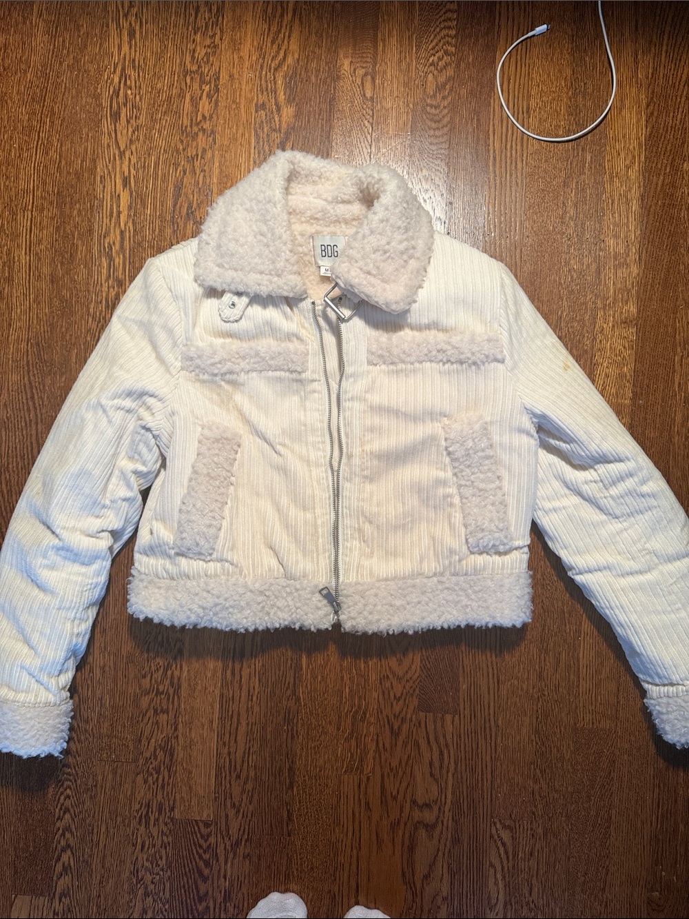 BDG Cream Sherpa-Trim Corduroy Puffer Jacket